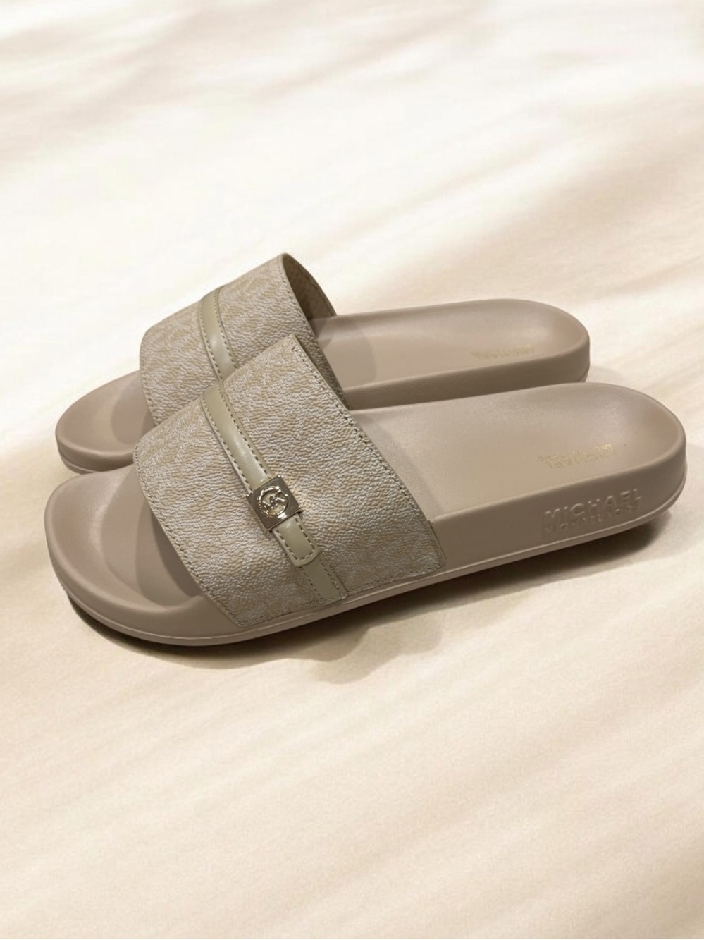 MICHAEL Michael Kors Taupe Logo Slide Sandals Woman’s 8